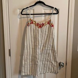 World Market Cream Striped/Embroidered Dress
